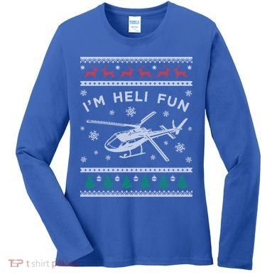 Helicopter Ugly Christmas Great Gift Fun Xmas Heli Gift Women's Long Sleeve Shirt