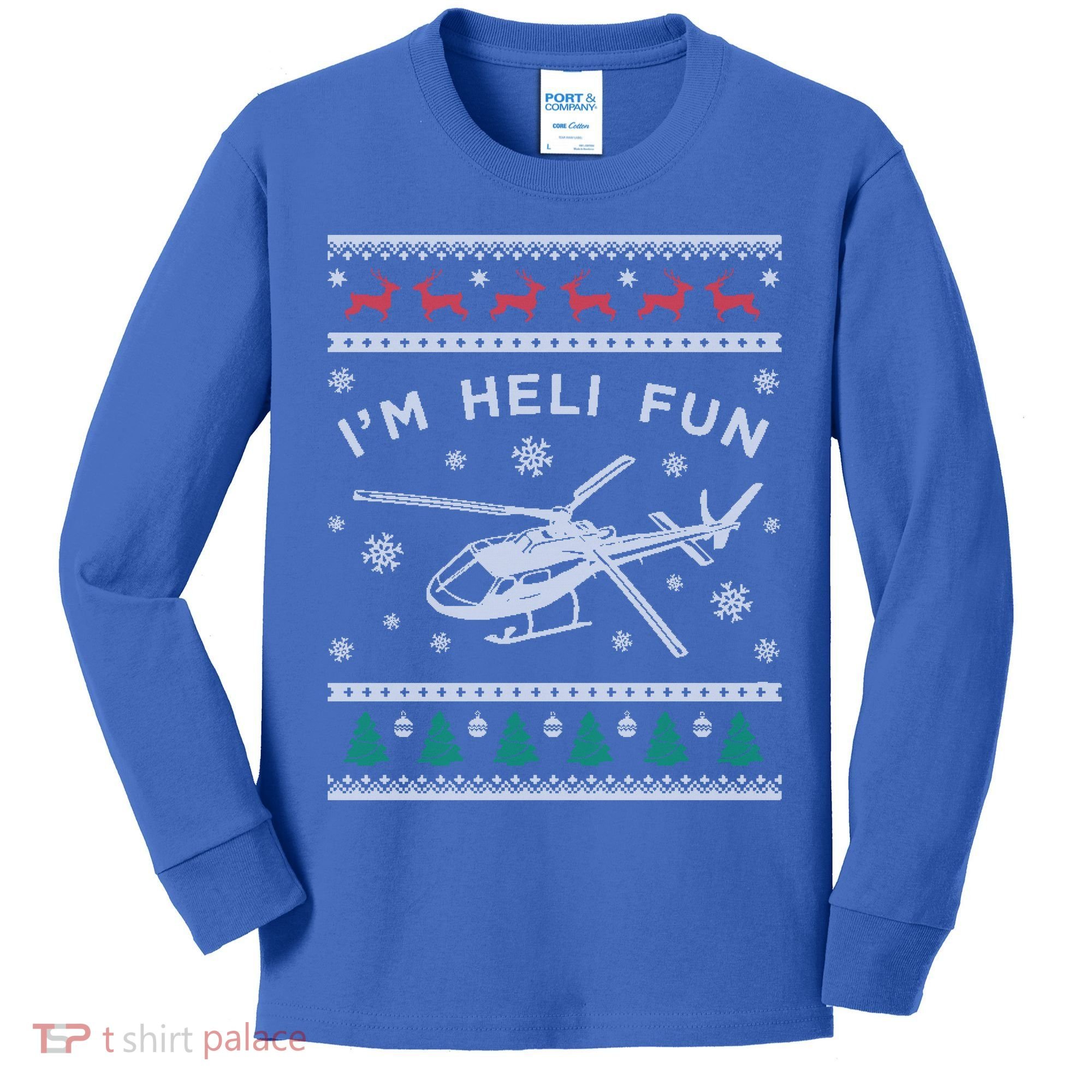 Helicopter Ugly Christmas Great Gift Fun Xmas Heli Gift Kids Long Sleeve Shirt