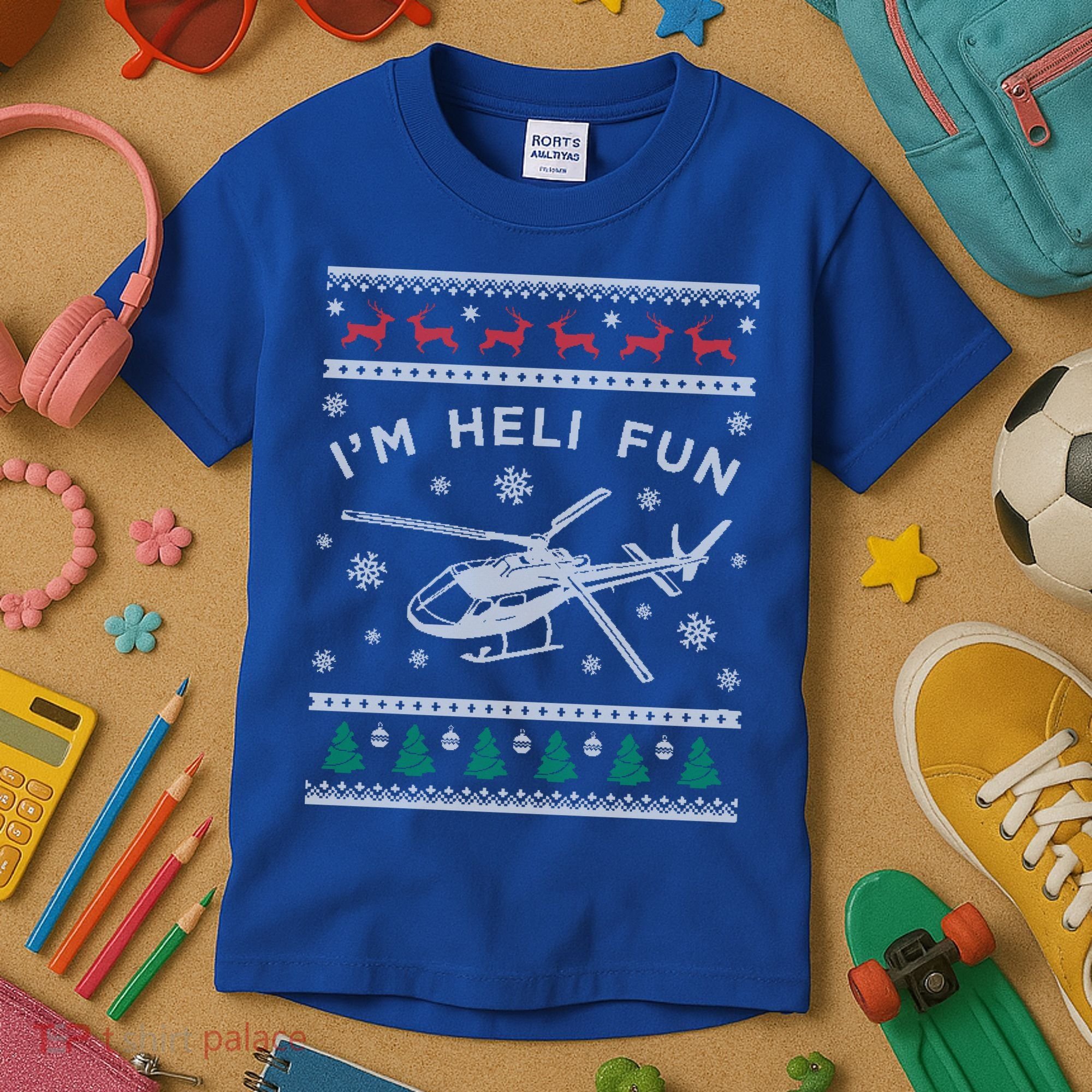 Helicopter Ugly Christmas Great Gift Fun Xmas Heli Gift Kids T-Shirt