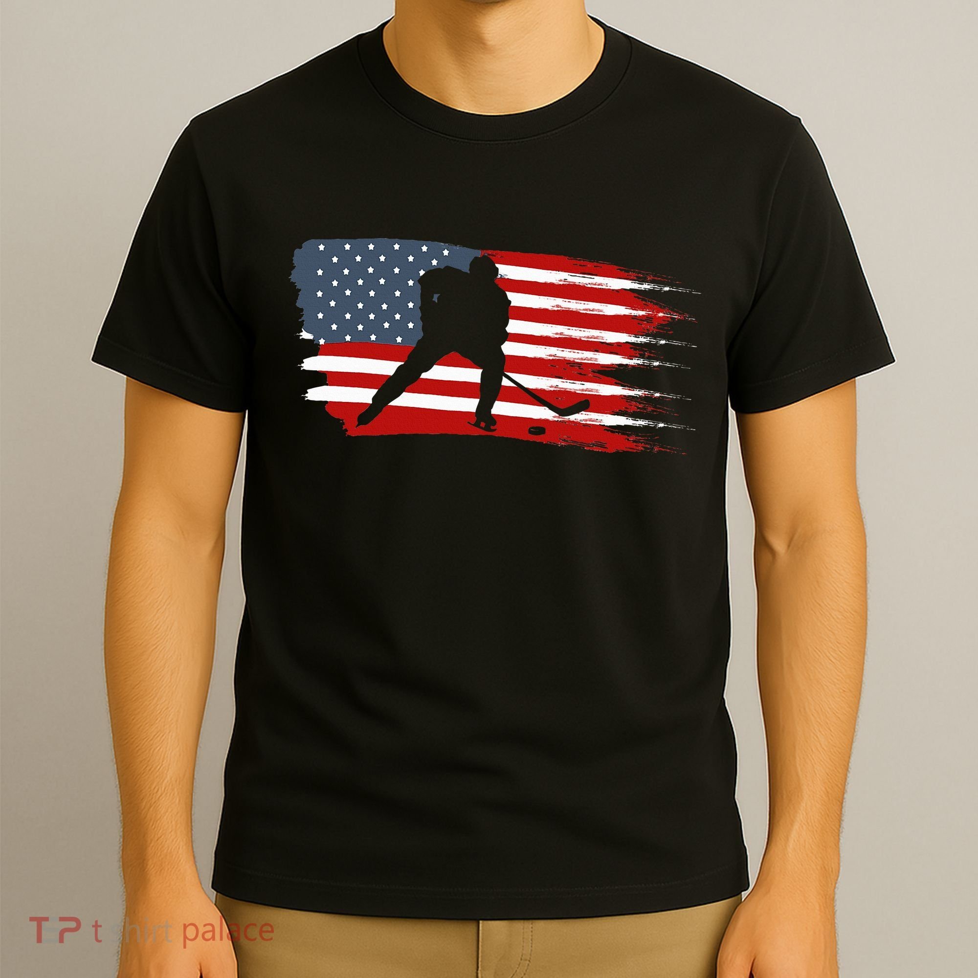 Hockey Usa Flag American Flag Patriotic Ice Hockey T-Shirt