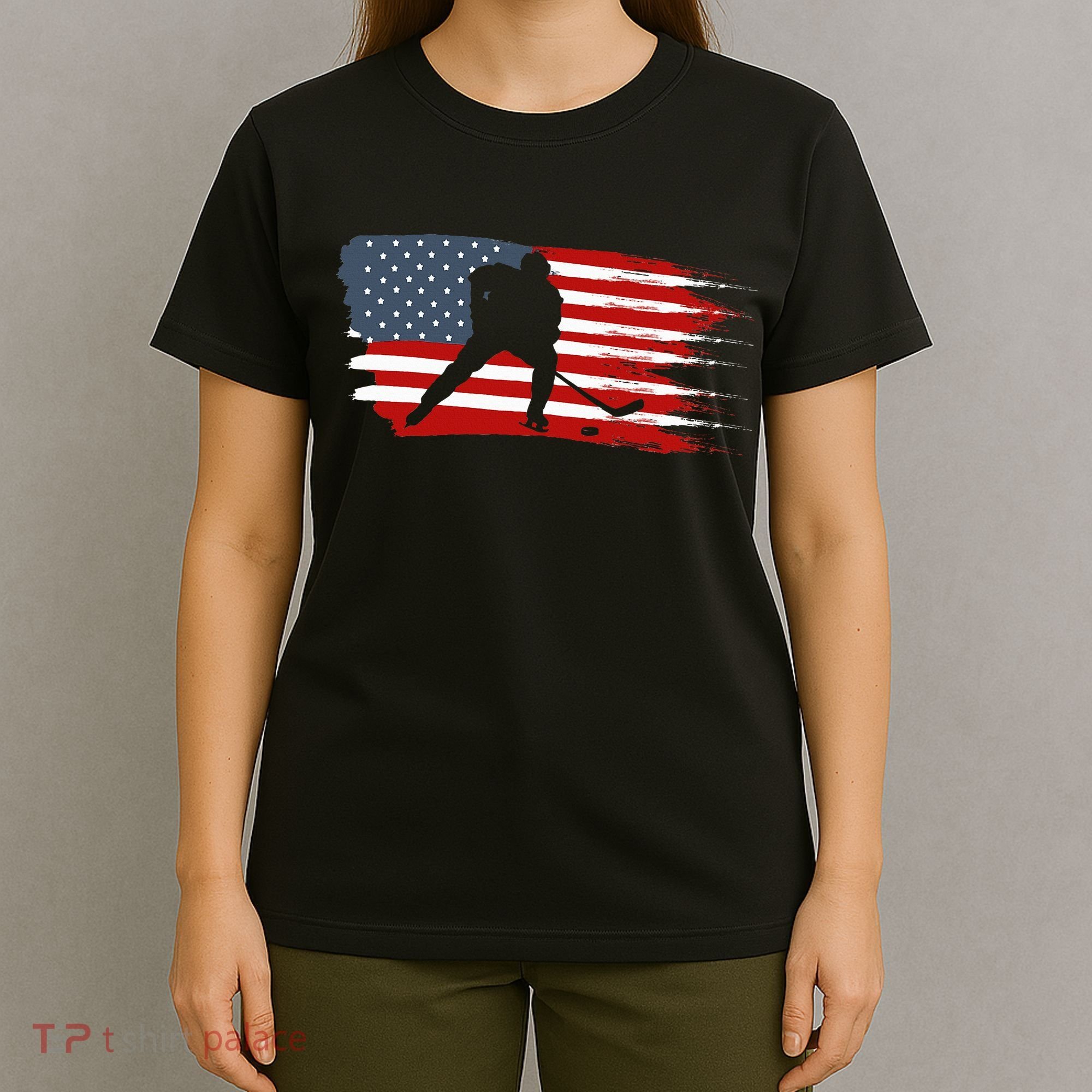 Hockey Usa Flag American Flag Patriotic Ice Hockey T-Shirt