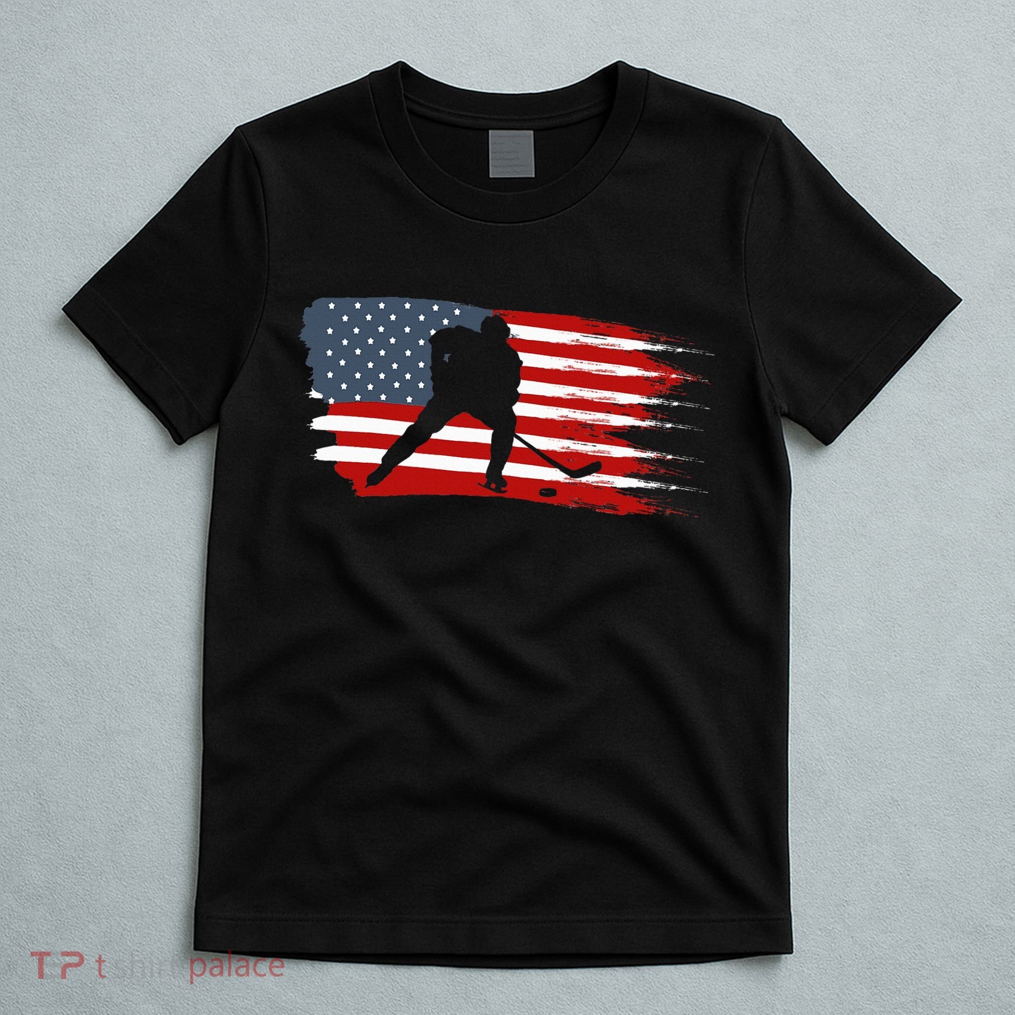 Hockey Usa Flag American Flag Patriotic Ice Hockey T-Shirt