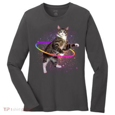 Hula Hoop Galaxy Cat Women's Long Sleeve Shirt