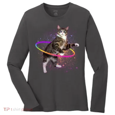 Hula Hoop Galaxy Cat Women's Long Sleeve Shirt