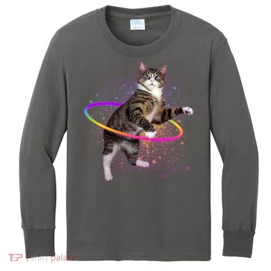 Hula Hoop Galaxy Cat Kids Long Sleeve Shirt