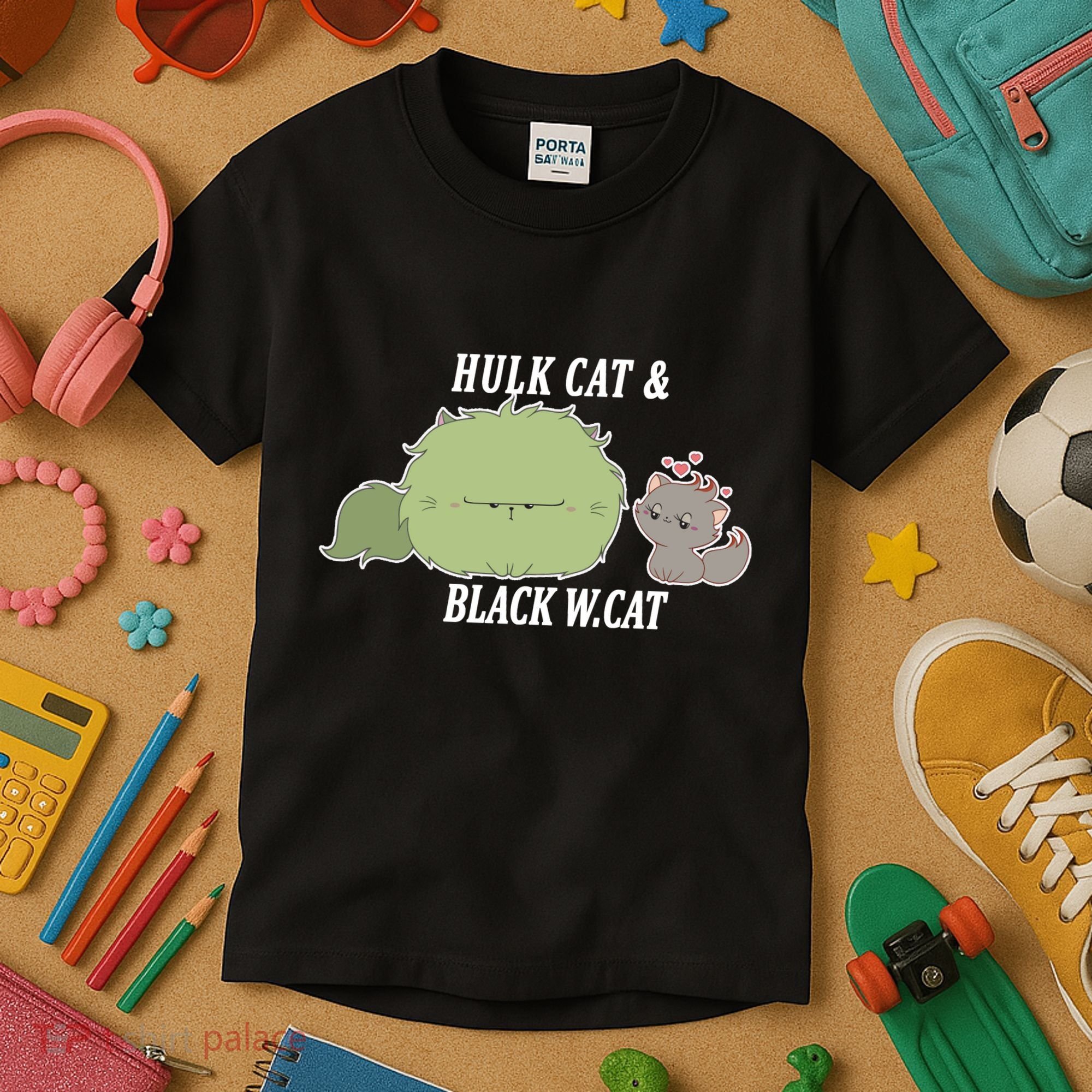 Hulk Cat Black W. Cat Kids T-Shirt