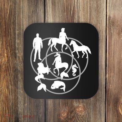 Human Horse Fish Venn Diagram Coaster