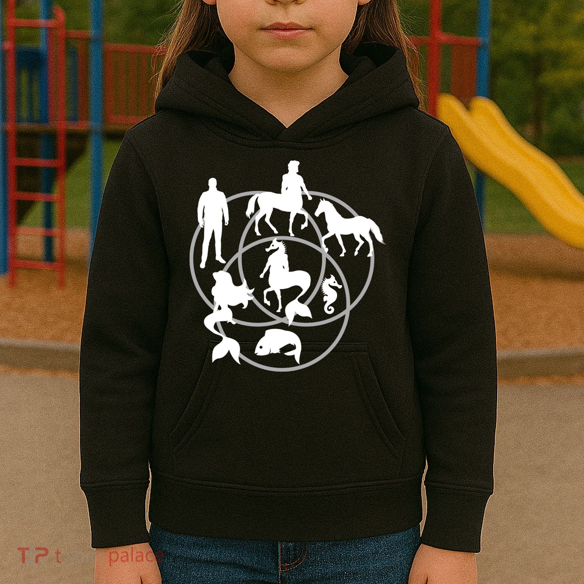 Human Horse Fish Venn Diagram Kids Hoodie