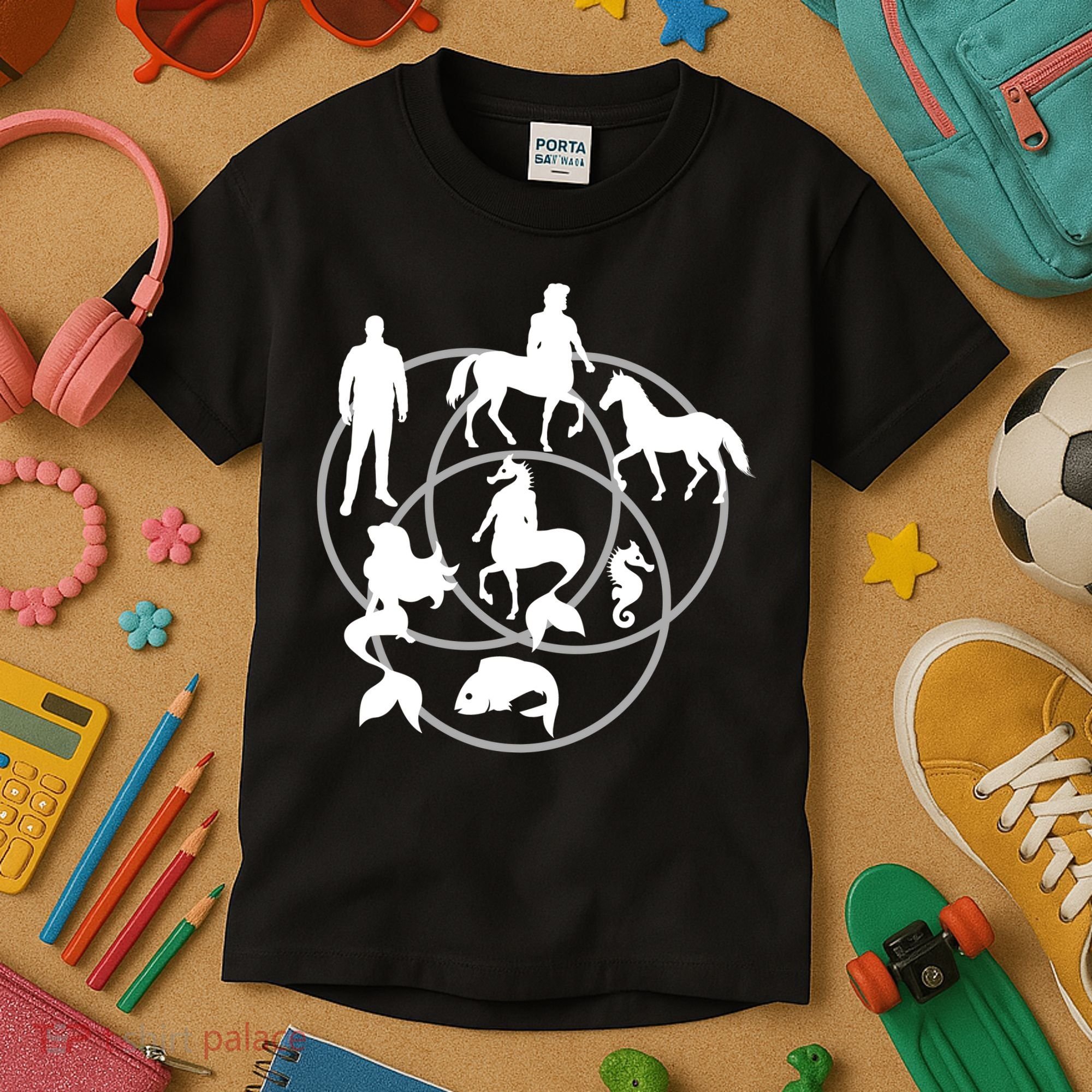 Human Horse Fish Venn Diagram Kids T-Shirt