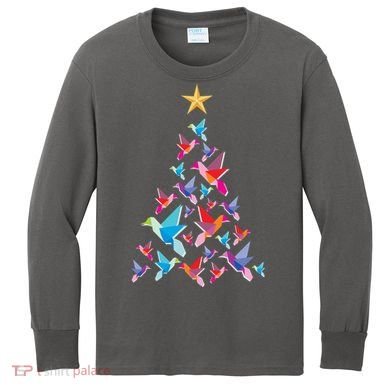 Humming Bird Christmas Tree Kids Long Sleeve Shirt