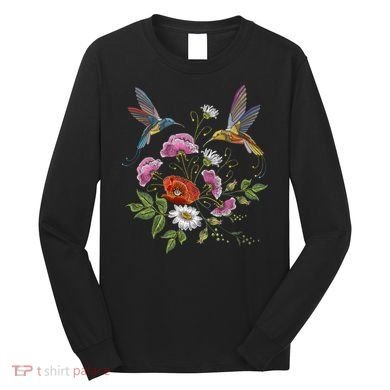 Humming Birds Flowers Long Sleeve Shirt
