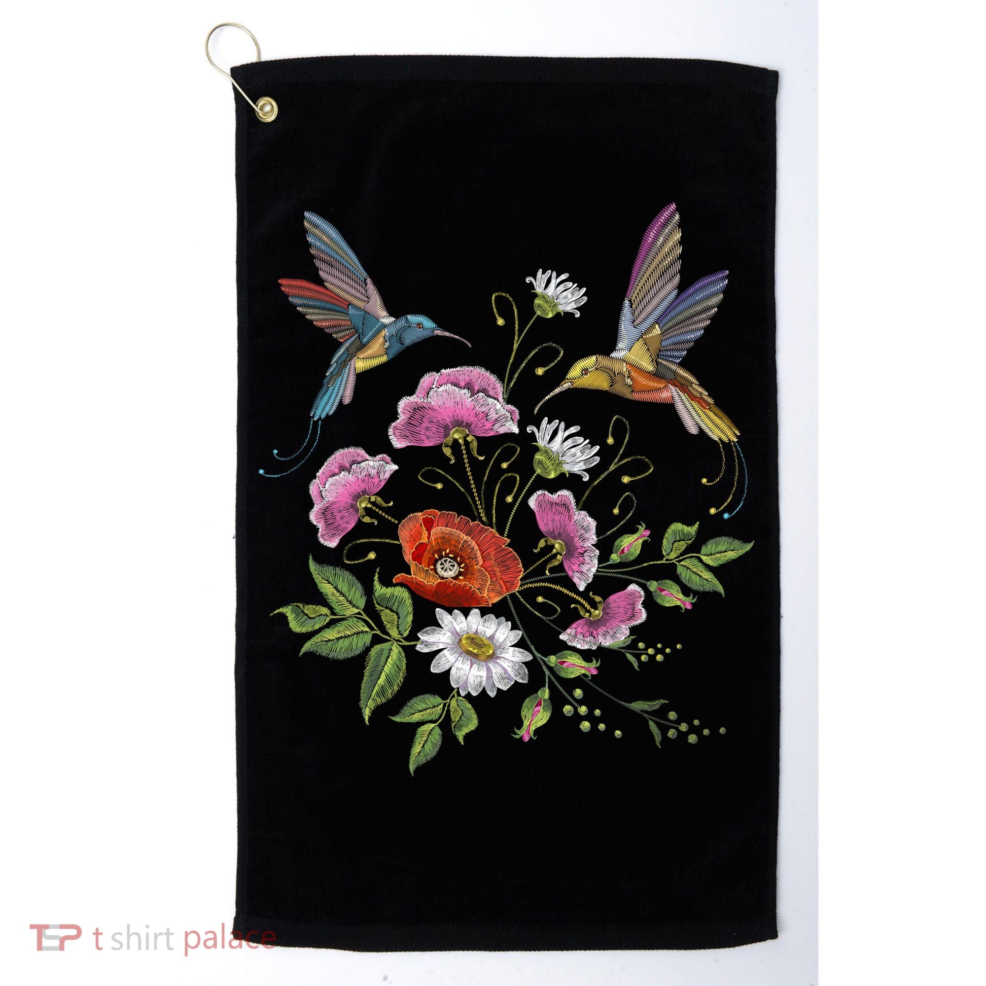Humming Birds Flowers Golf Towel