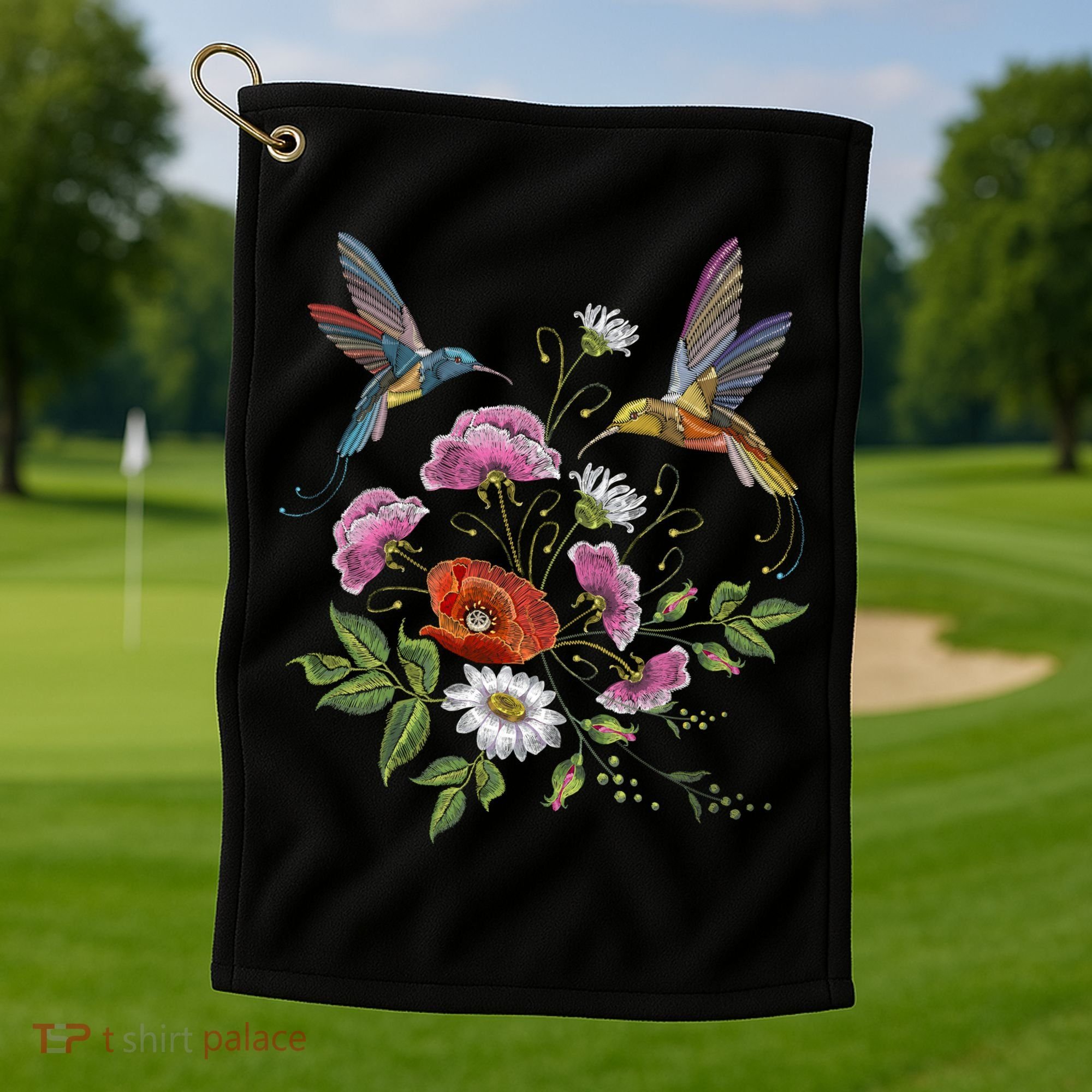 Humming Birds Flowers Golf Towel