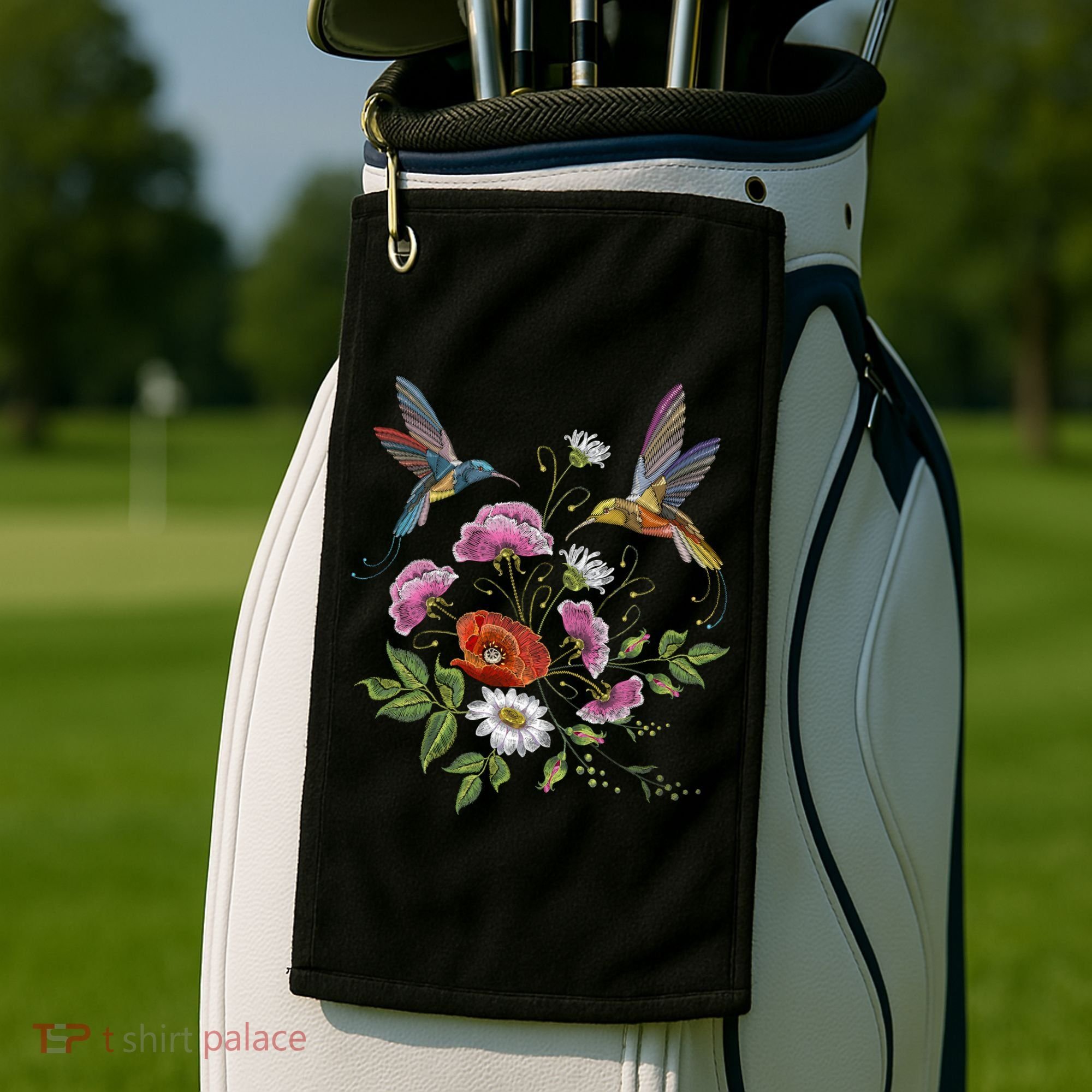 Humming Birds Flowers Golf Towel