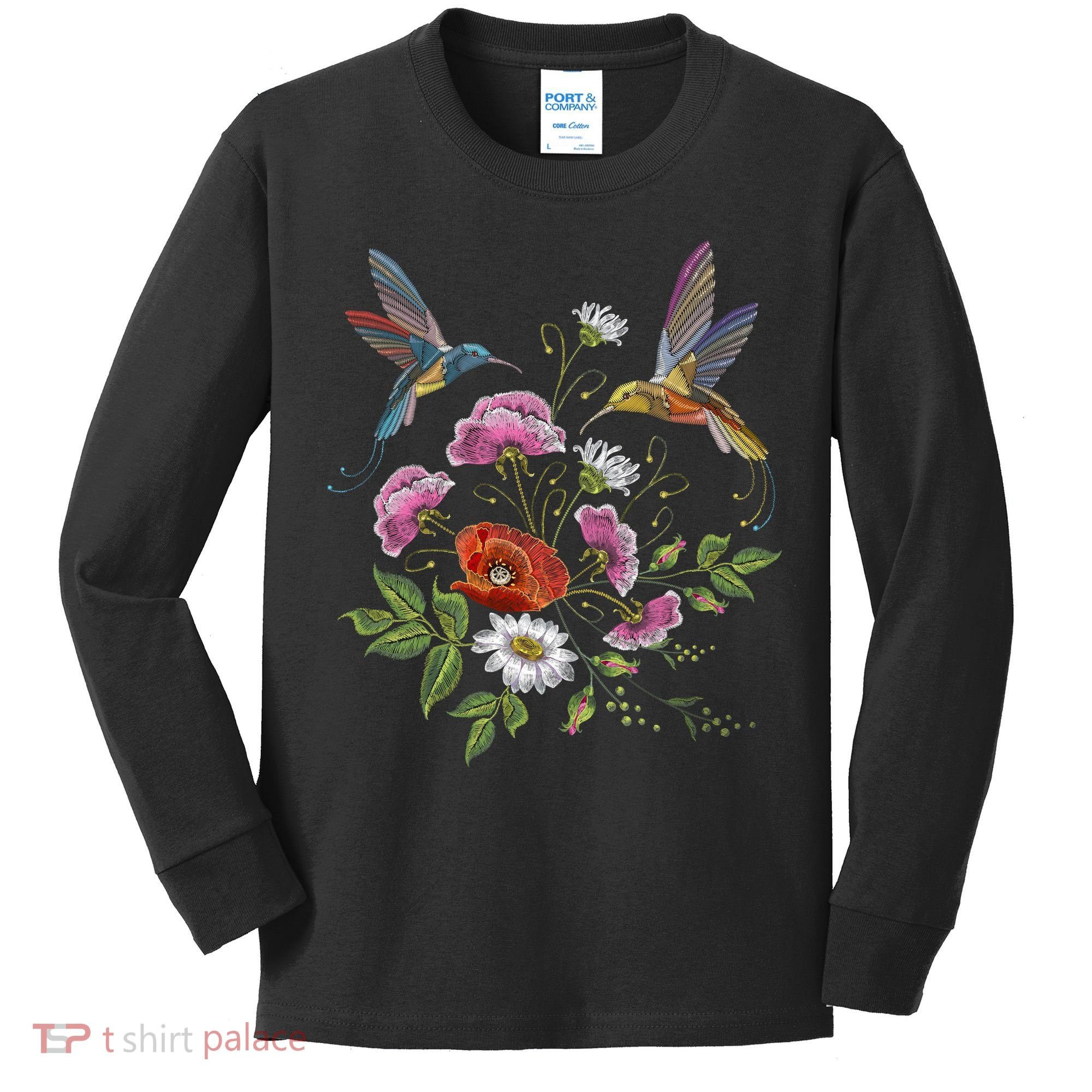 Humming Birds Flowers Kids Long Sleeve Shirt