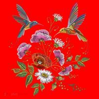 Humming Birds Flowers Santa Hat thumb 1