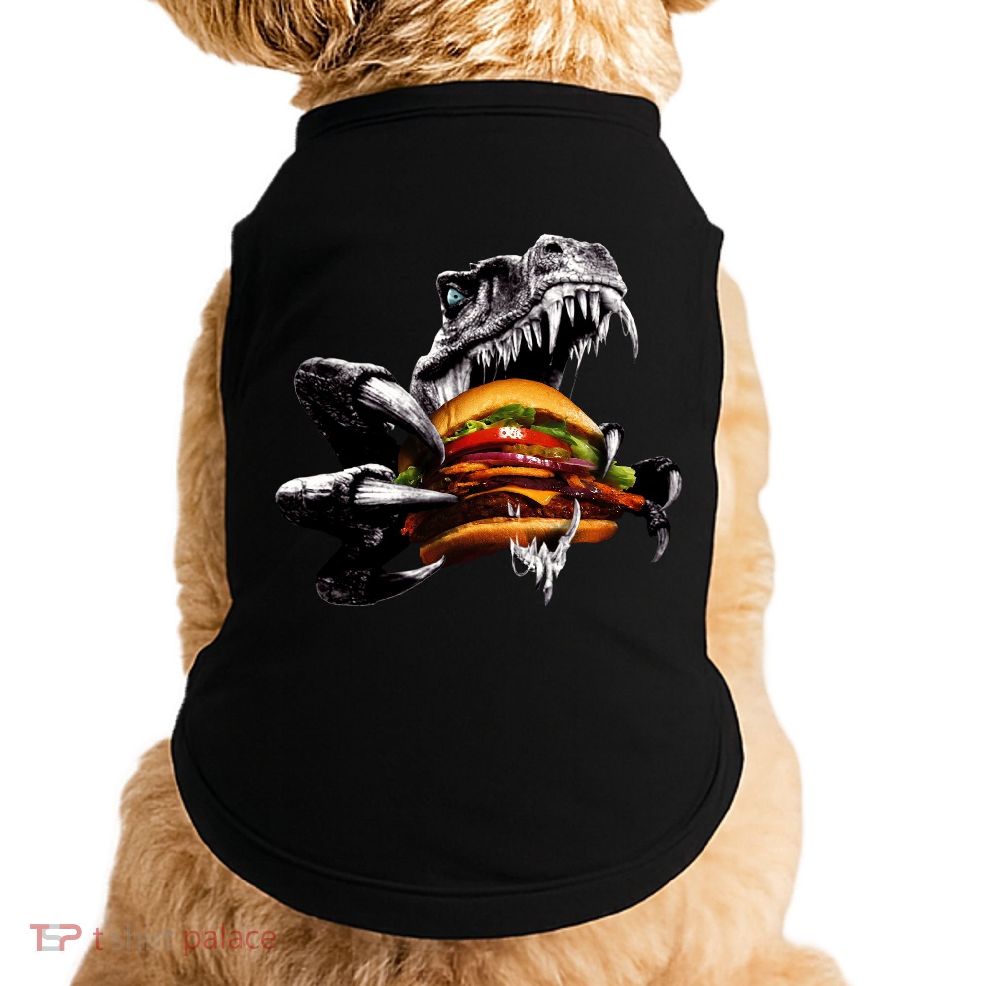 Hungry T-Rex Eating A Burger Doggie Tank