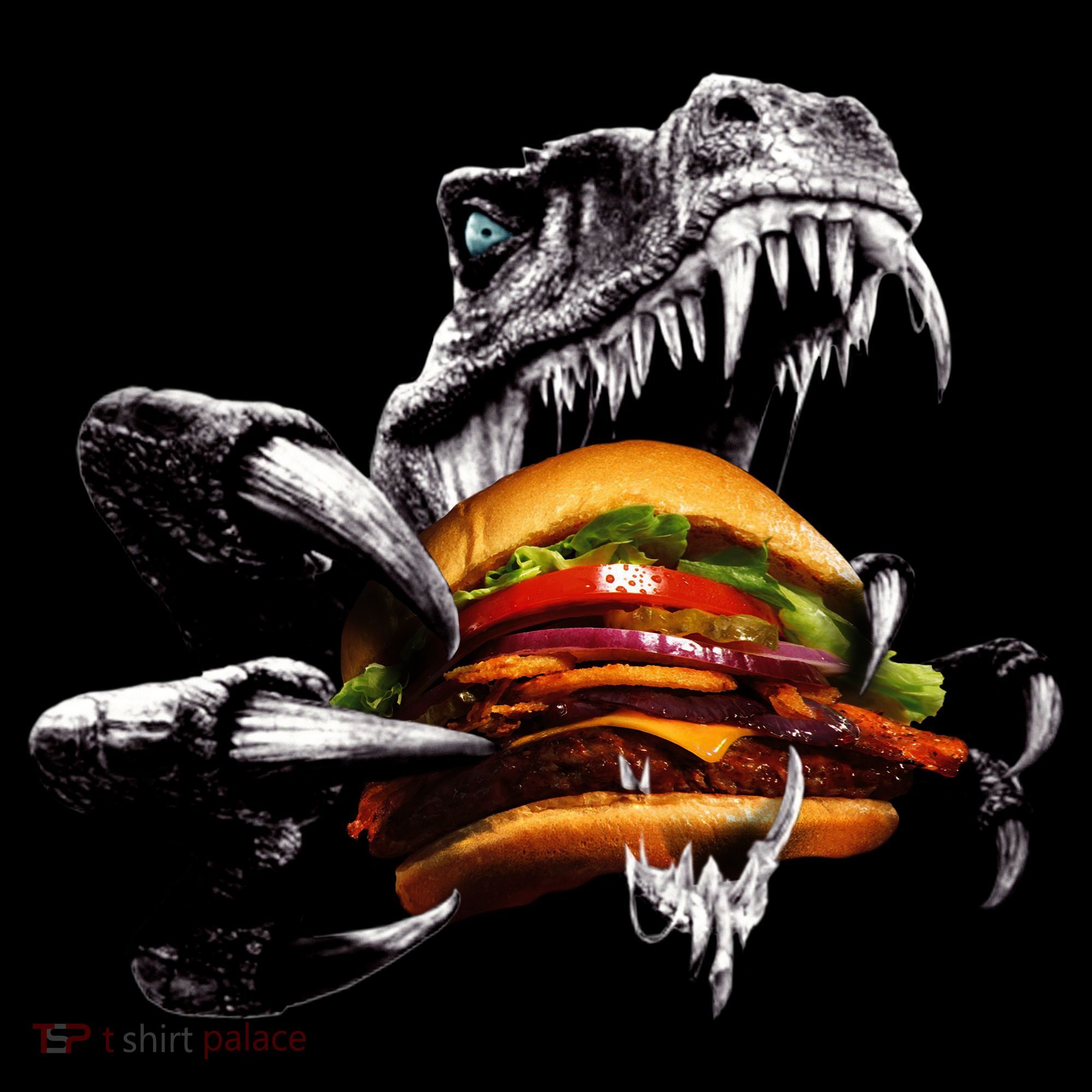 Hungry T-Rex Eating A Burger Doggie Tank