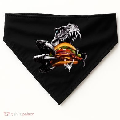 Hungry T-Rex Eating A Burger USA-Made Doggie Bandana
