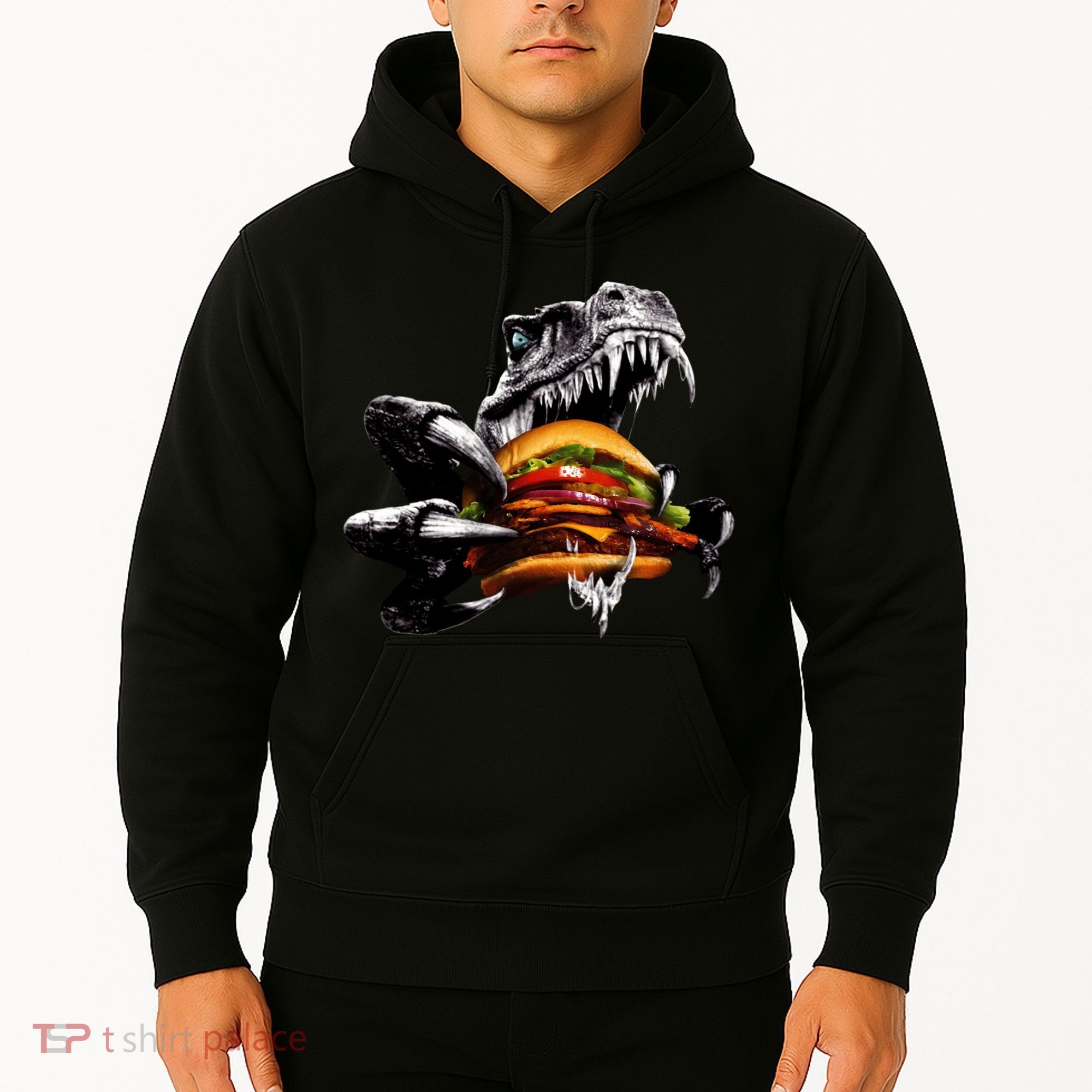 Hungry T-Rex Eating A Burger Hoodie