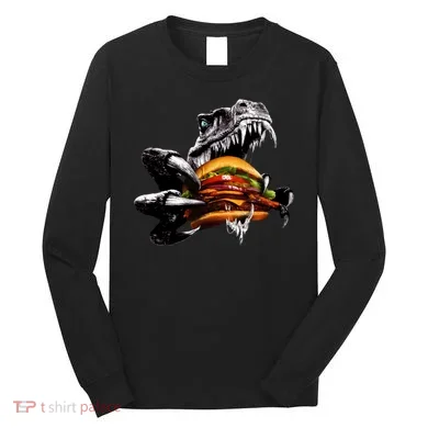 Hungry T-Rex Eating A Burger Long Sleeve Shirt