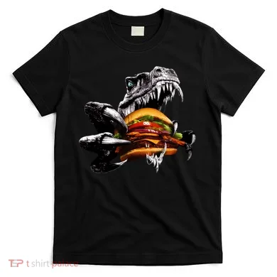 Hungry T-Rex Eating A Burger T-Shirt