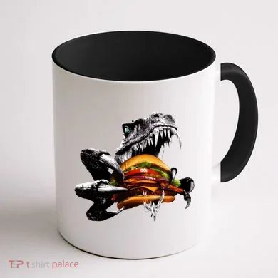 Hungry T-Rex Eating A Burger Coffee Mug back
