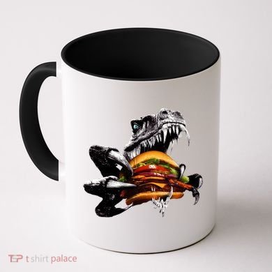 Hungry T-Rex Eating A Burger Coffee Mug