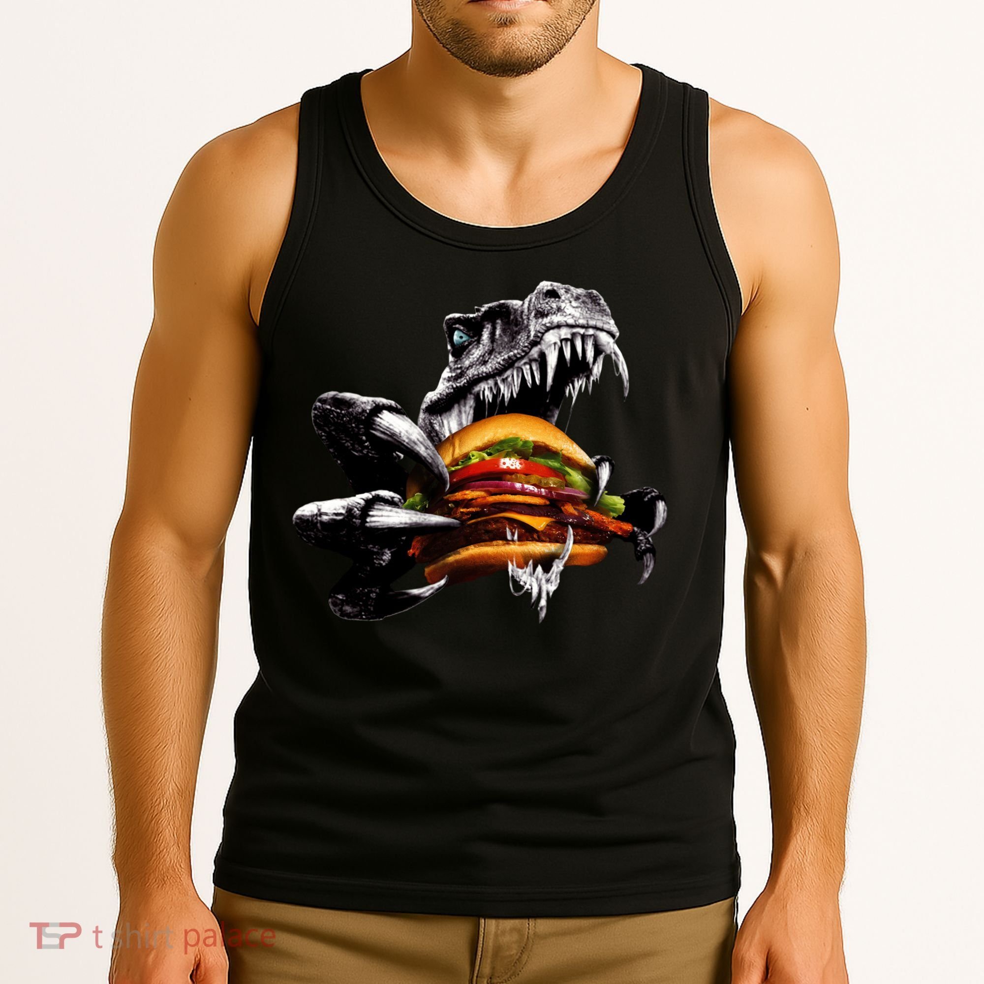 Hungry T-Rex Eating A Burger Tank Top