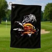 Hungry T-Rex Eating A Burger Golf Towel thumb 1