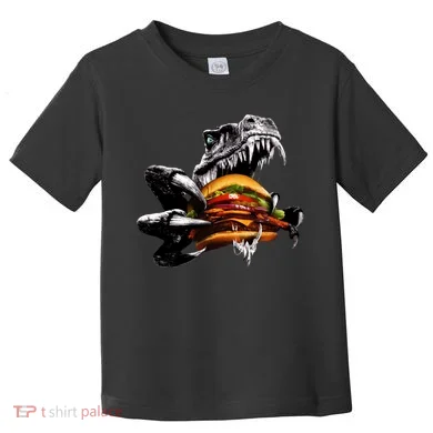 Hungry T-Rex Eating A Burger Toddler T-Shirt