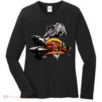 Hungry T-Rex Eating A Burger Women's Long Sleeve Shirt thumb 0