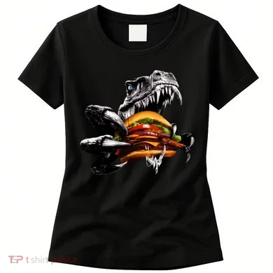 Hungry T-Rex Eating A Burger Women's T-Shirt
