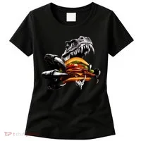 Hungry T-Rex Eating A Burger Women's T-Shirt thumb 0