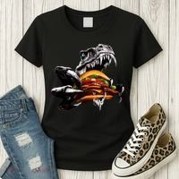 Hungry T-Rex Eating A Burger Women's T-Shirt thumb 3