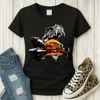 Hungry T-Rex Eating A Burger Women's T-Shirt thumb 3