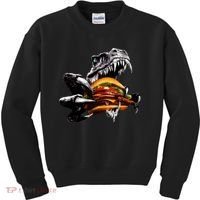Hungry T-Rex Eating A Burger Kids Sweatshirt thumb 0