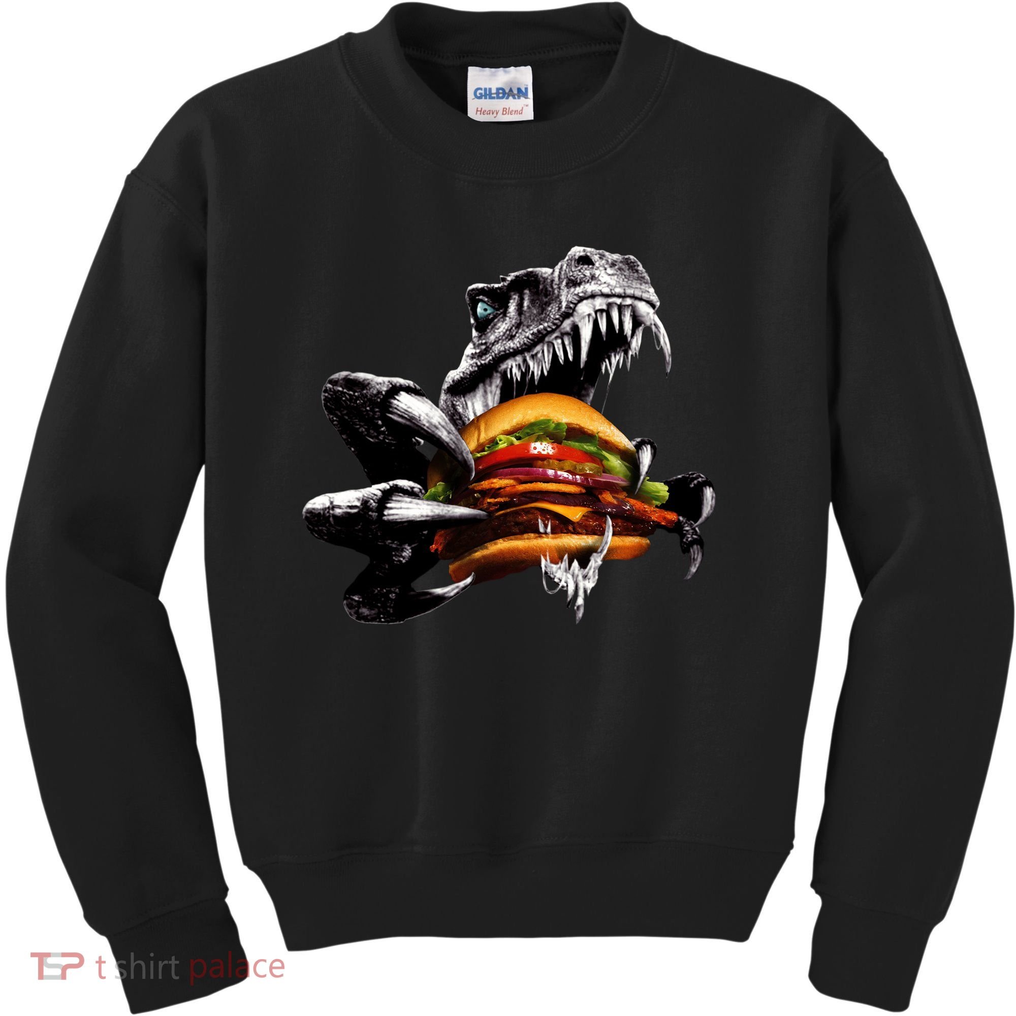 Hungry T-Rex Eating A Burger Kids Sweatshirt