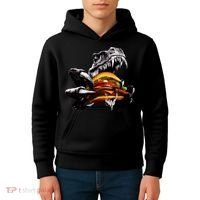Hungry T-Rex Eating A Burger Kids Hoodie thumb 4