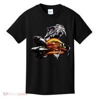 Hungry T-Rex Eating A Burger Kids T-Shirt thumb 0
