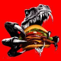 Hungry T-Rex Eating A Burger Santa Hat thumb 1