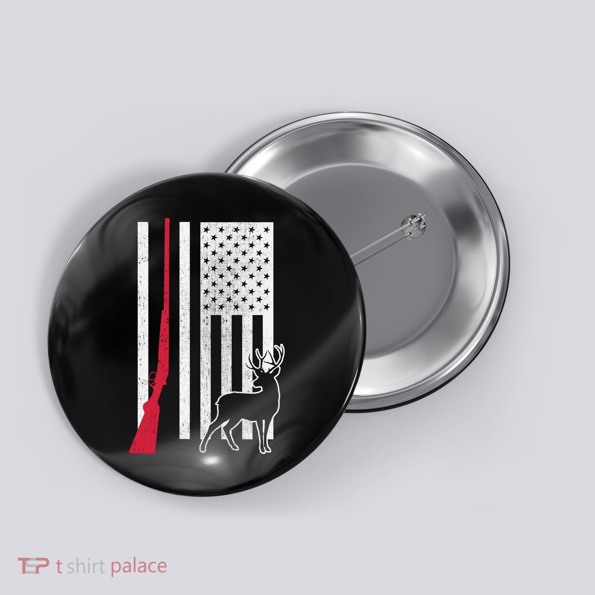 Hunting Deer Rifle Flag Button