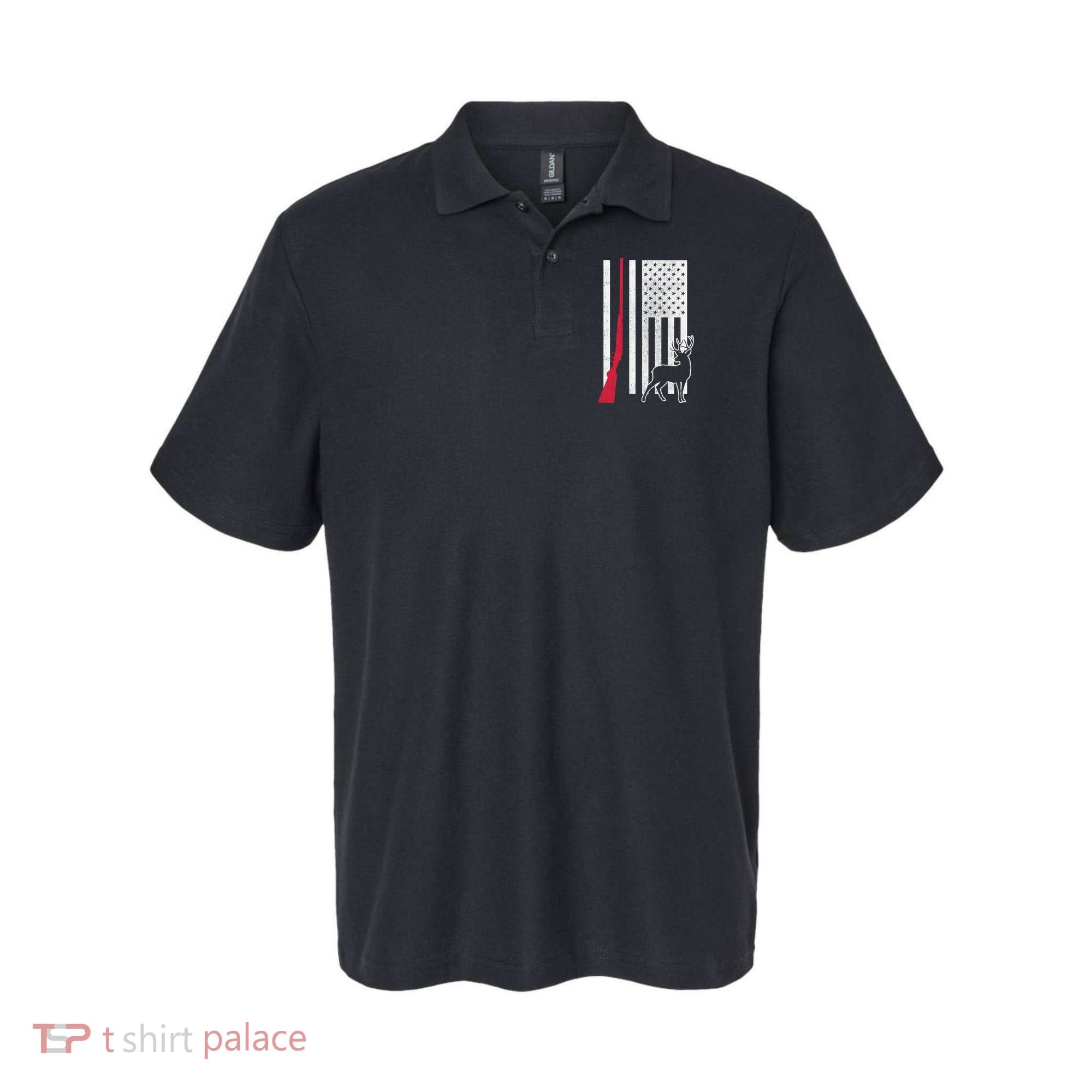 Hunting Deer Rifle Flag Polo