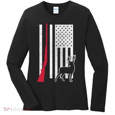 Hunting Deer Rifle Flag Women's Long Sleeve Shirt