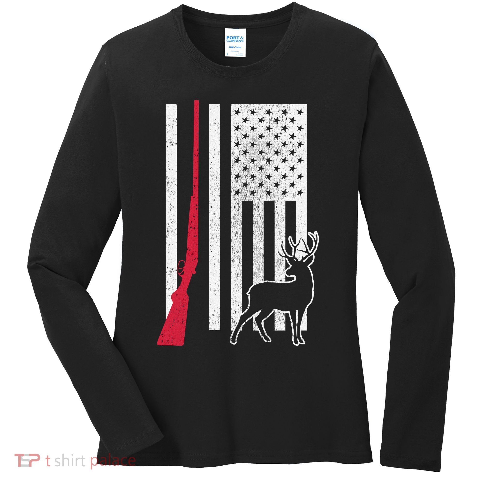 Hunting Deer Rifle Flag Women's Long Sleeve Shirt