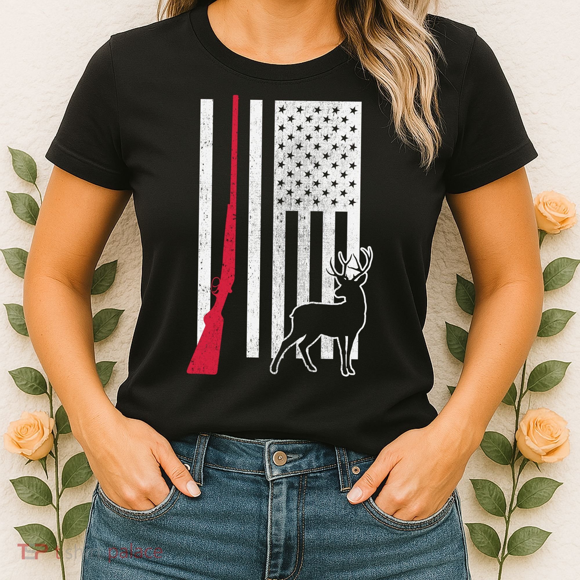 Hunting Deer Rifle Flag Women's T-Shirt