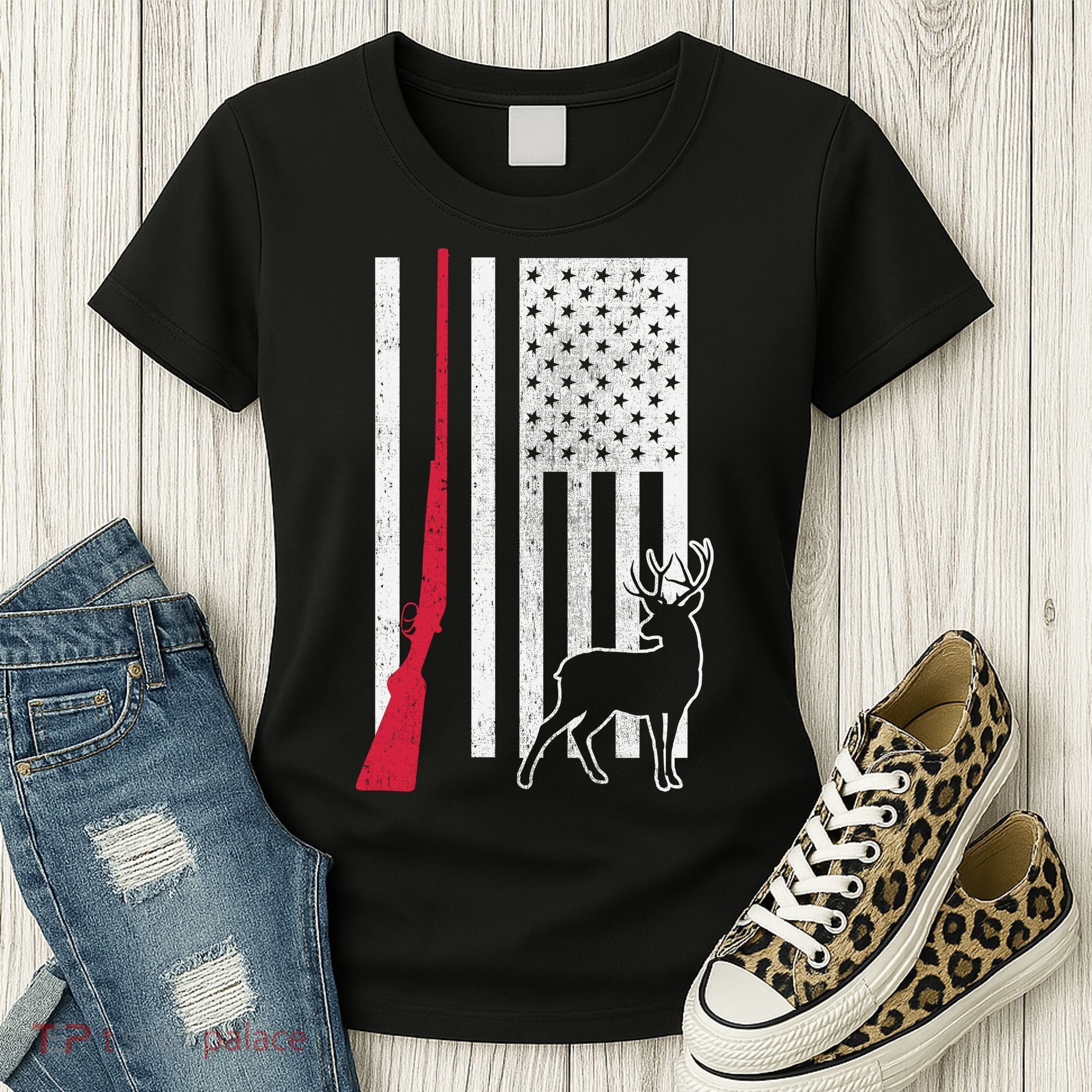 Hunting Deer Rifle Flag Women's T-Shirt