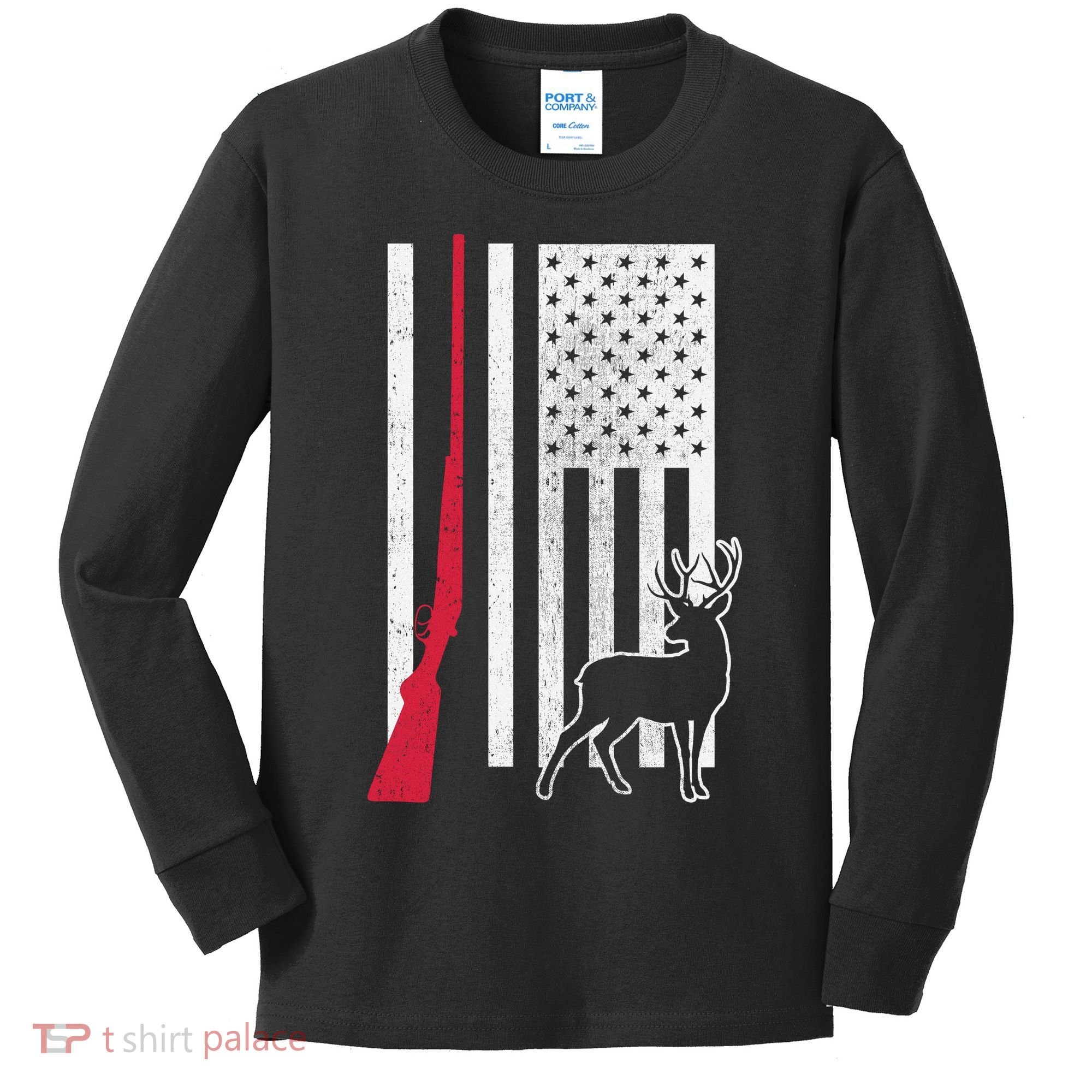 Hunting Deer Rifle Flag Kids Long Sleeve Shirt