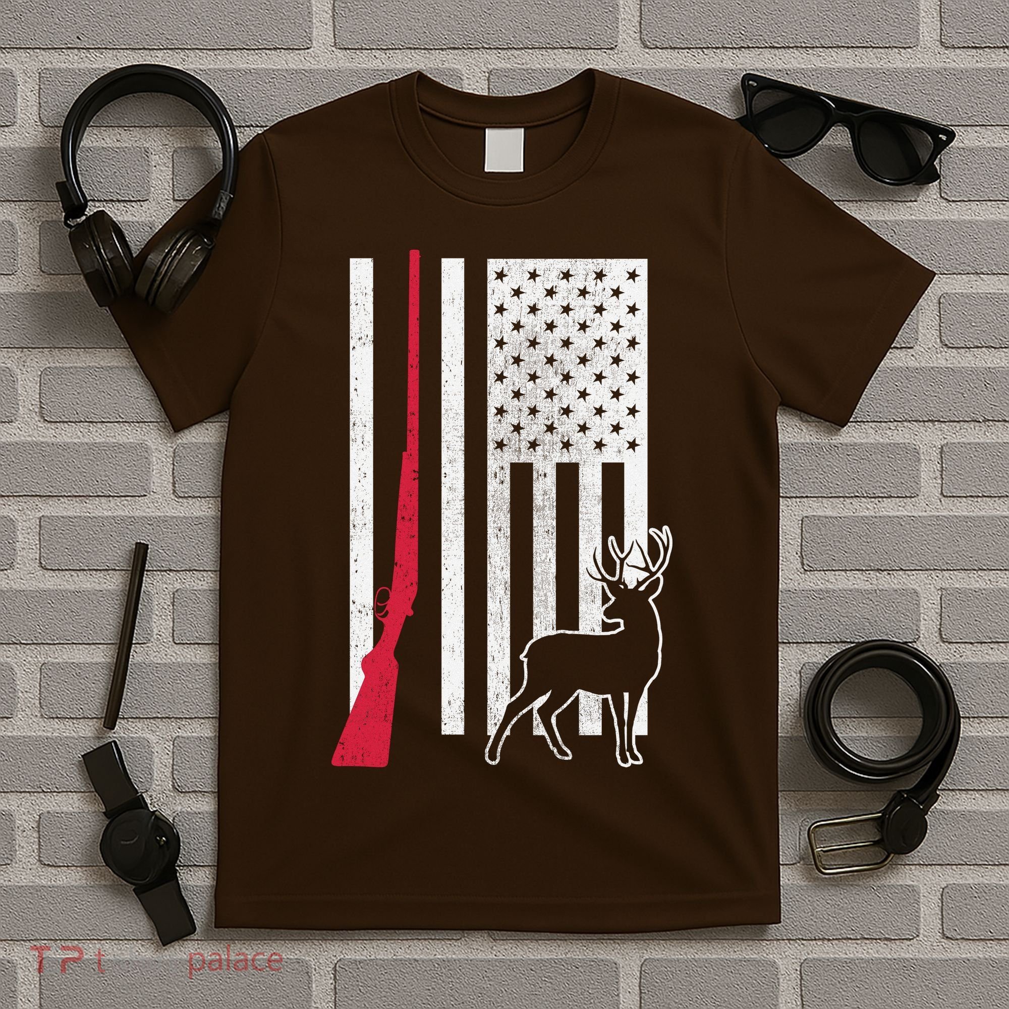Hunting Deer Rifle Flag T-Shirt