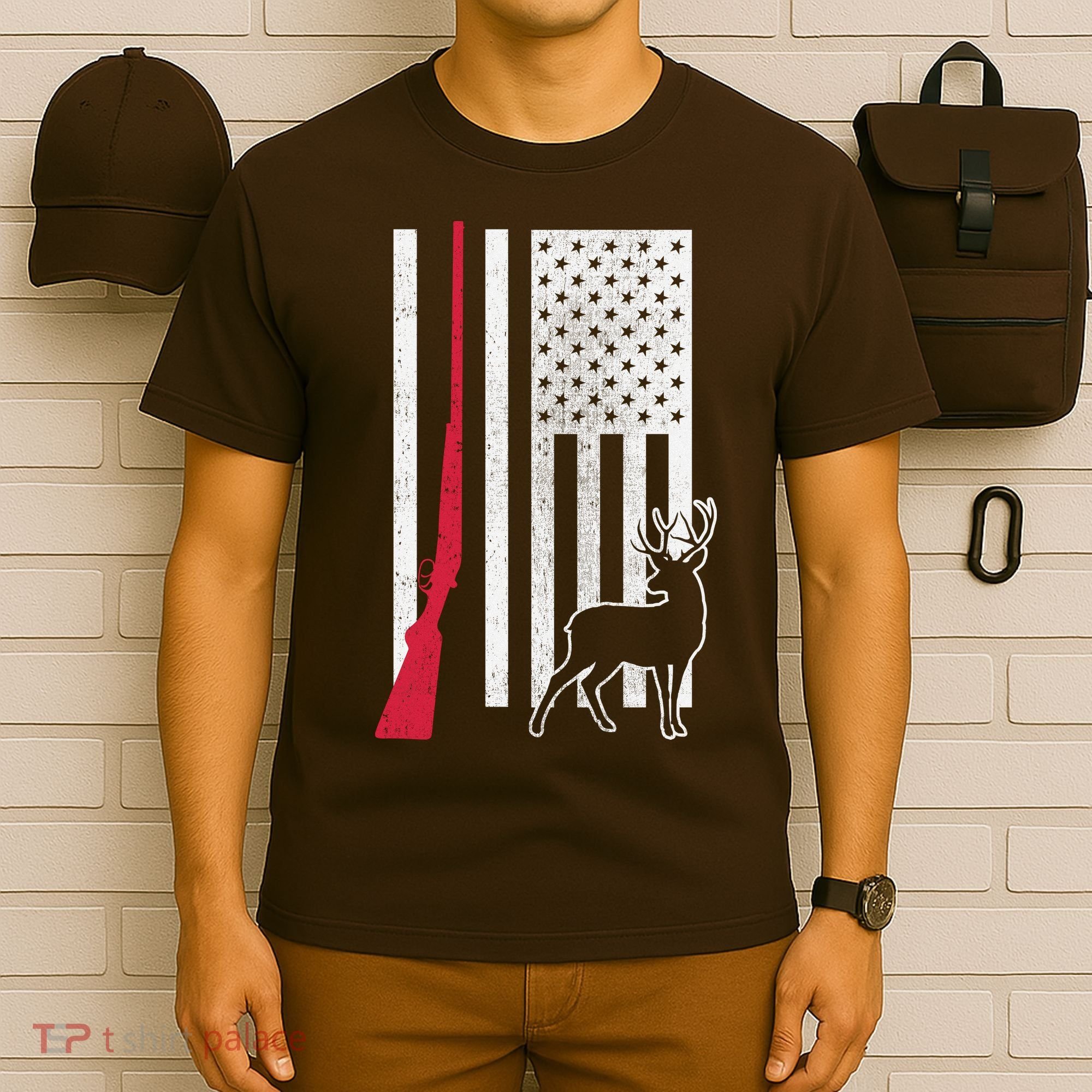 Hunting Deer Rifle Flag T-Shirt